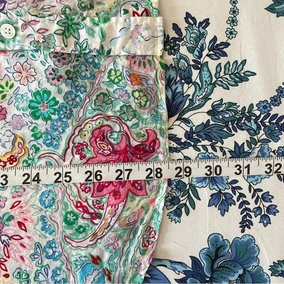 Talbots Pink & Green Paisley Floral Button Down Collared Cotton Shirt Size X - Picture 13 of 14